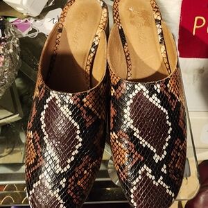 Madewell Snake-Print Slip-On Mules in Brown and Cream